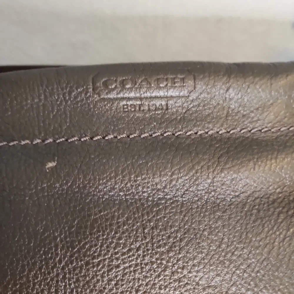 COACH CARLY F1073-F15251 Dark Brown Pebbled Leather Chunky Chain Purse Bag Hobo